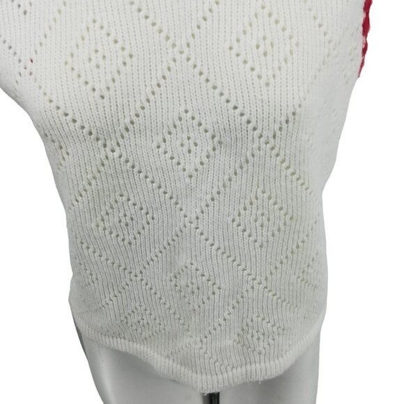 Vintage Nan Dorsey Pullover Sweater Vest Size M Eyelet Knit Crochet White Red - Picture 6 of 11